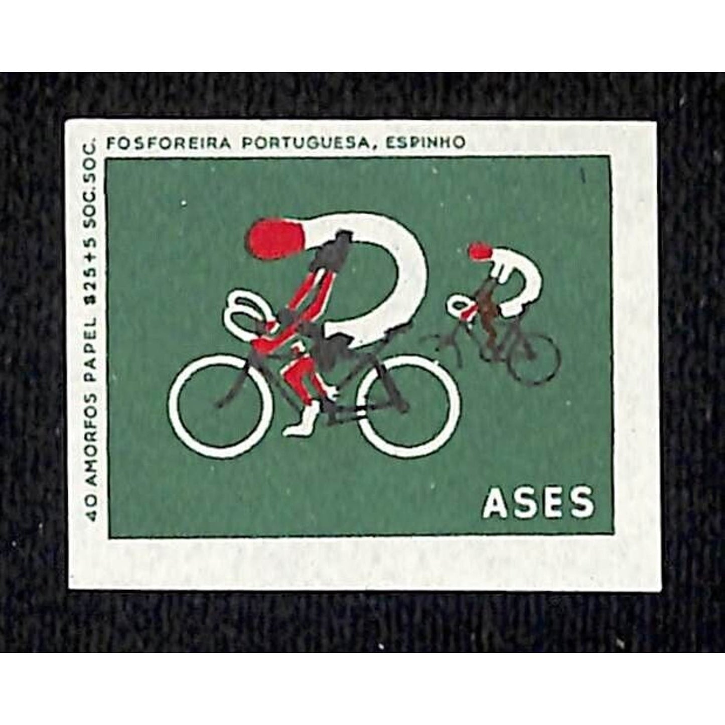 Vintage Matchbox Label Portuguese Match Stick Bicycle Racing c1960