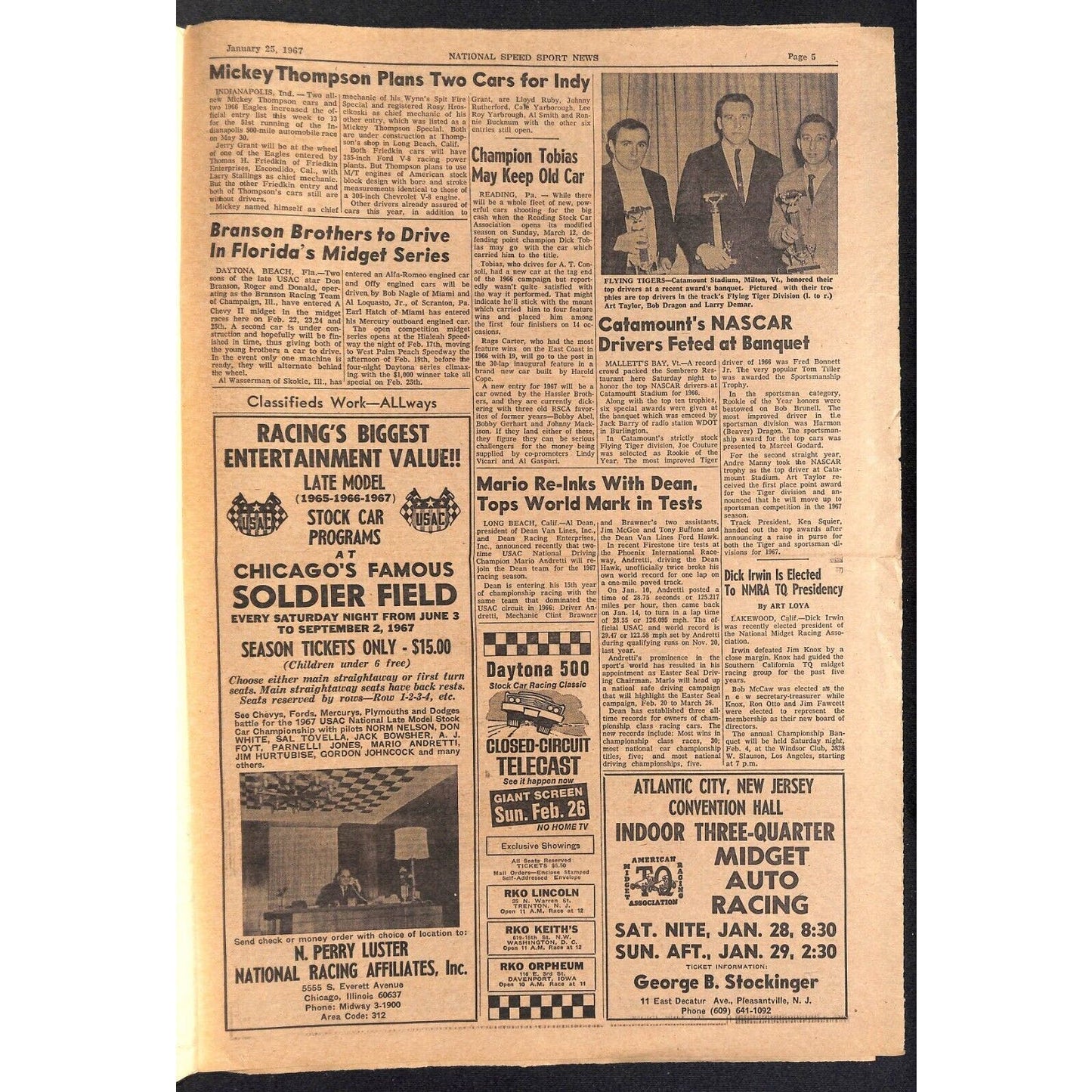 National Speed Sport News 1/25 1967 Reutimann Alderman Racing 15pp