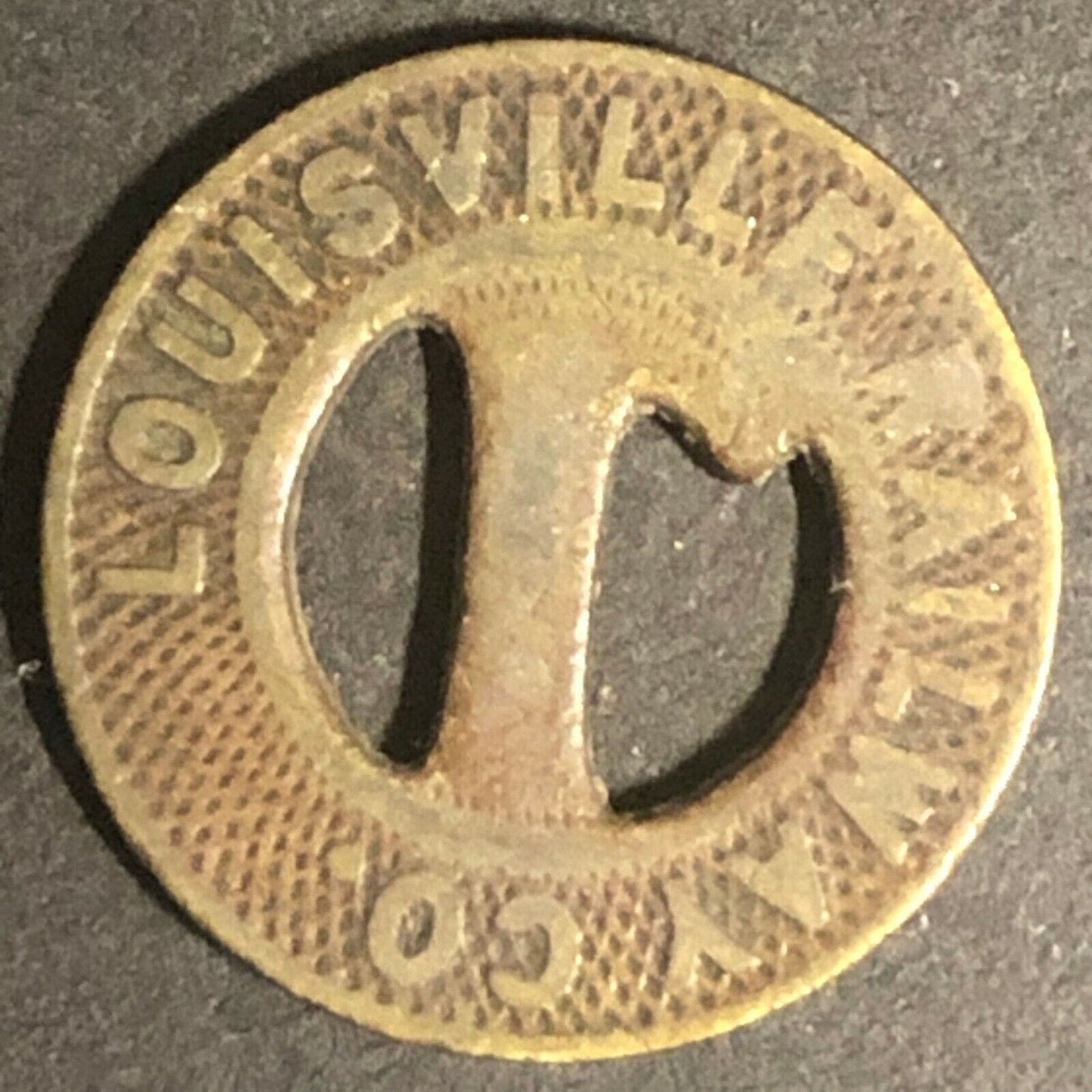 c1940's 16mm Louisville Railway Co. G/F One Fare Transit Token Kentucky (1454)
