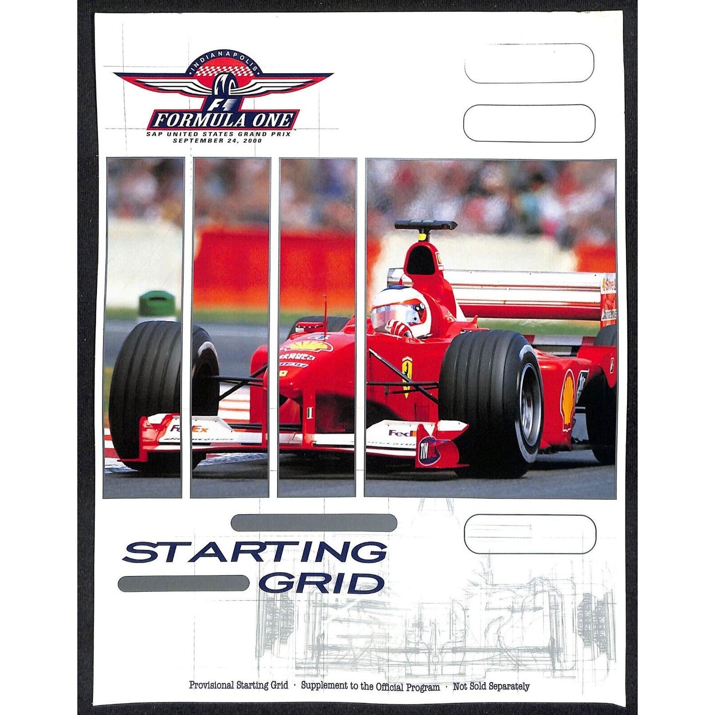 2000 Indianapolis F1 Formula One Starting Grid Sheet - Program Supplement