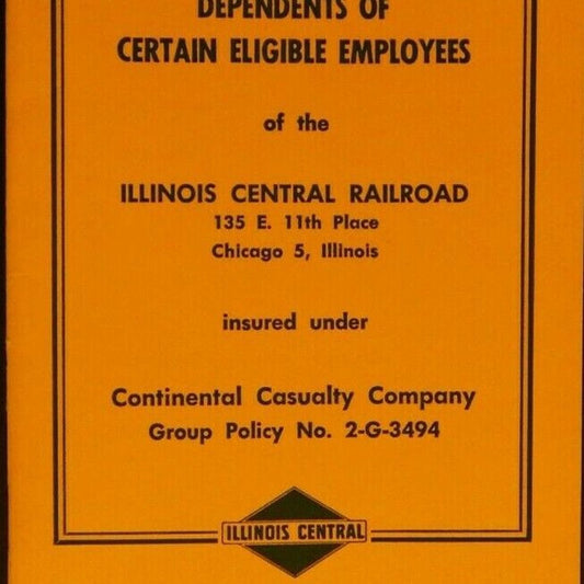 c1940's Illinois Central Railroad Insurance Plan 22 pgs. Booklet - VGC