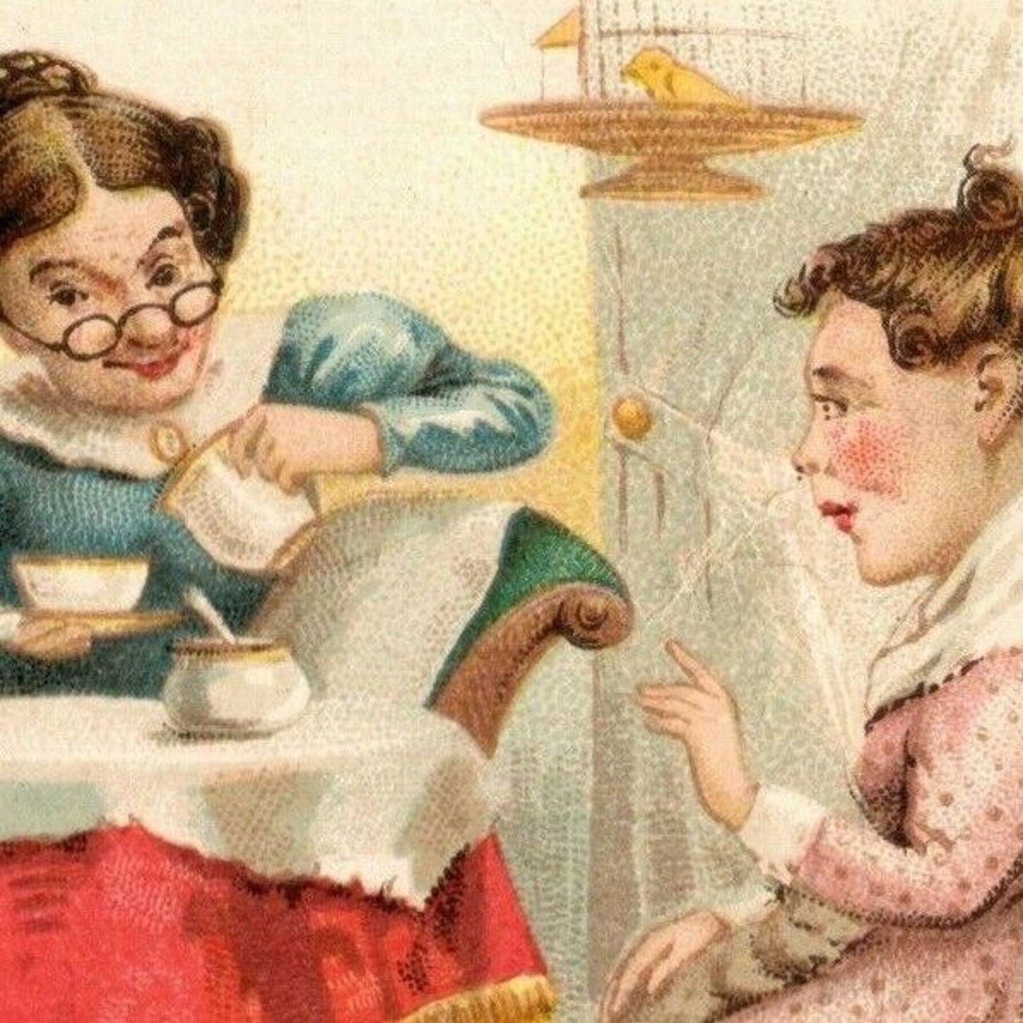Victorian Trade Card - J & P Coats Thread - 3 Women Having Tea at Table