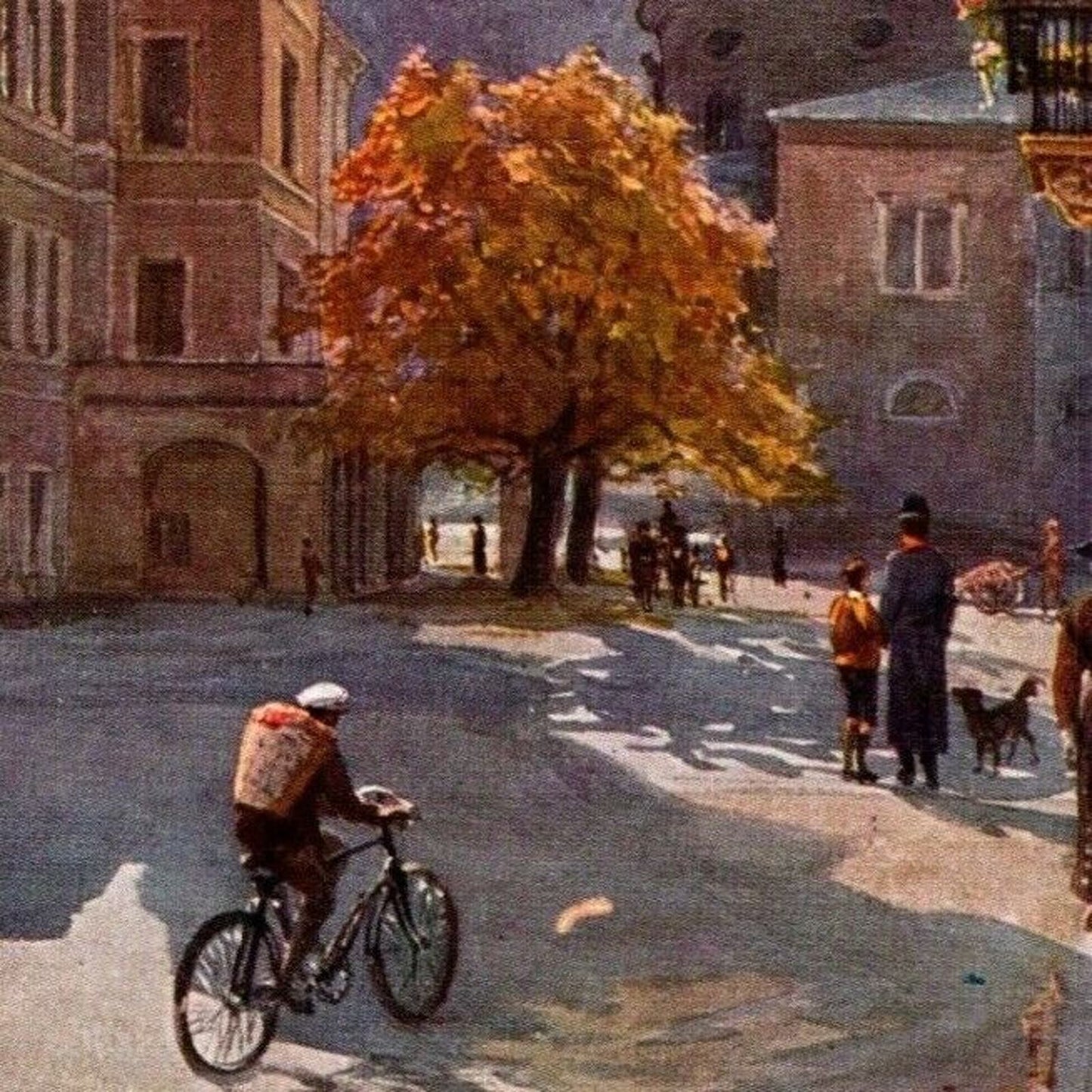 Vintage German Postcard c1920's Bicycle "Salzburg - Glockenspiel und Hauptwache"