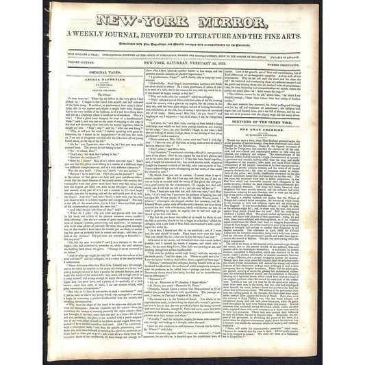 New-York Mirror Weekly Journal Literature Fine Arts Newspaper 2/23/1839