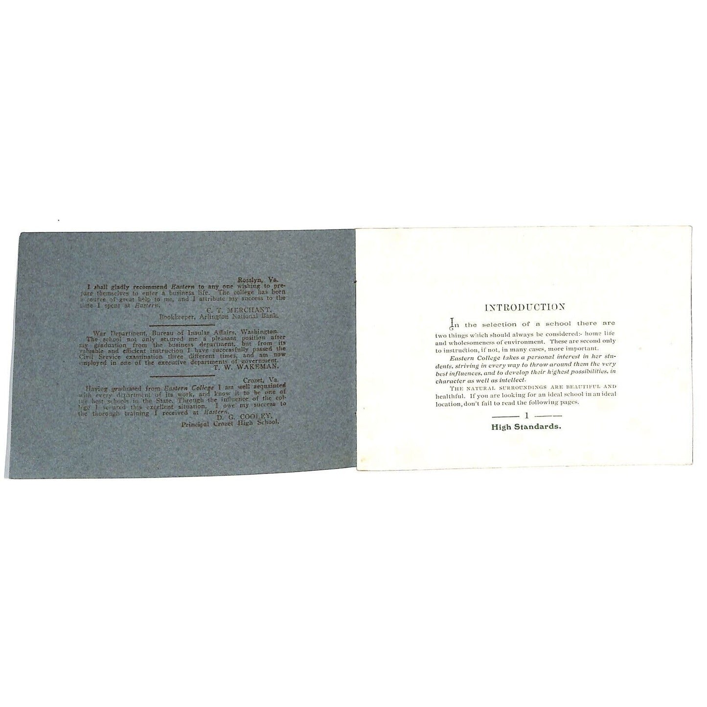 1907 Eastern College Front Royal, VA "Facts Worth Knowing" Brochure 12pp VGC