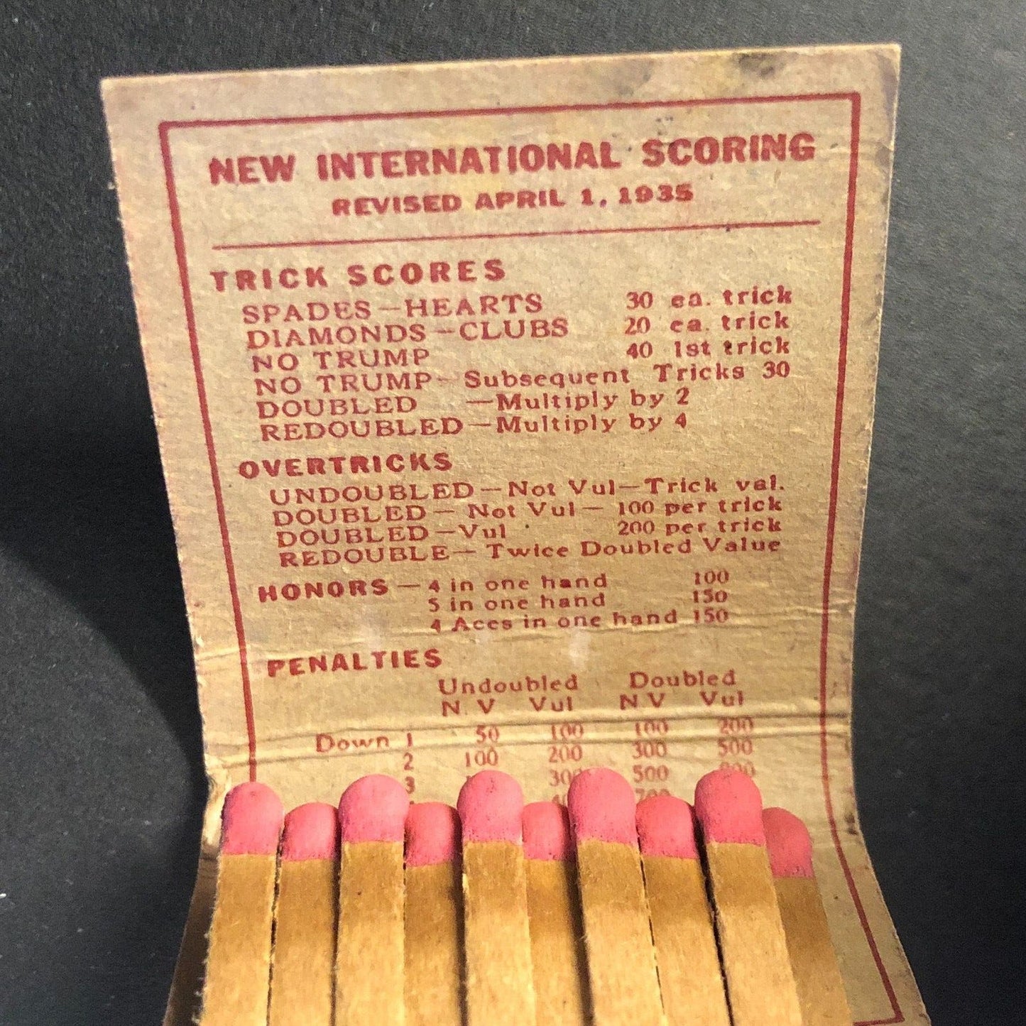 Card Game Scoring Near Full (-1) Matchbook c1935 Harlequin Jester