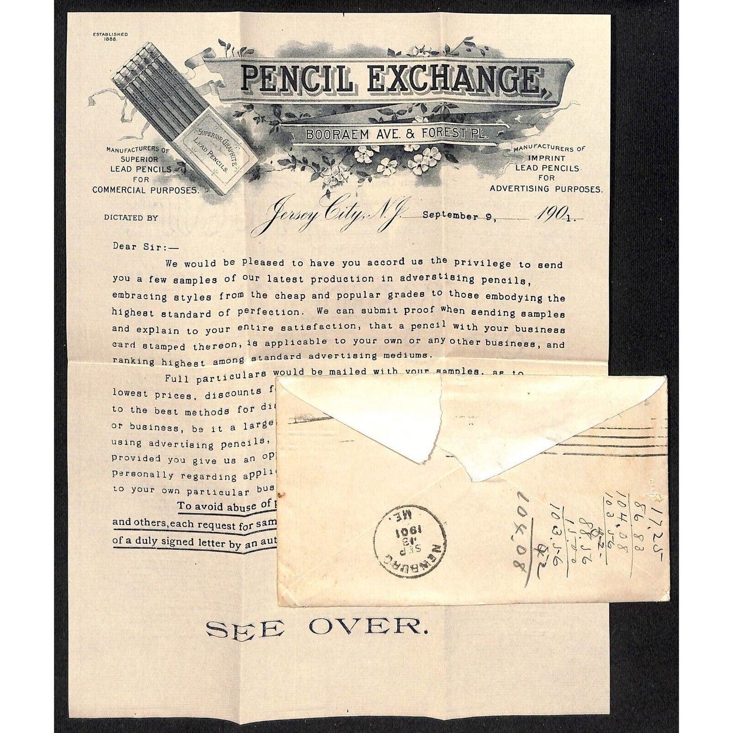 Newburgh, ME Amos W. Knowlton* 1901 Jersey City, NJ Pencil Exchange Letterhead
