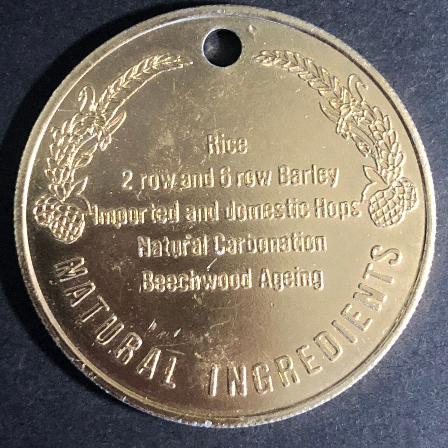 Budweiser Quality Brewing Alum. "Rice Barely" Token Key Fob 39mm c60's-70's VGC
