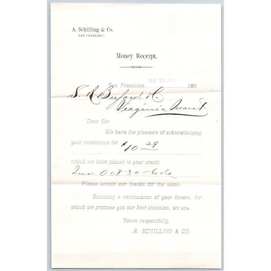 A. Schilling & Co. (Coffee Tea Spices) Buford 1895 Billhead / Receipt