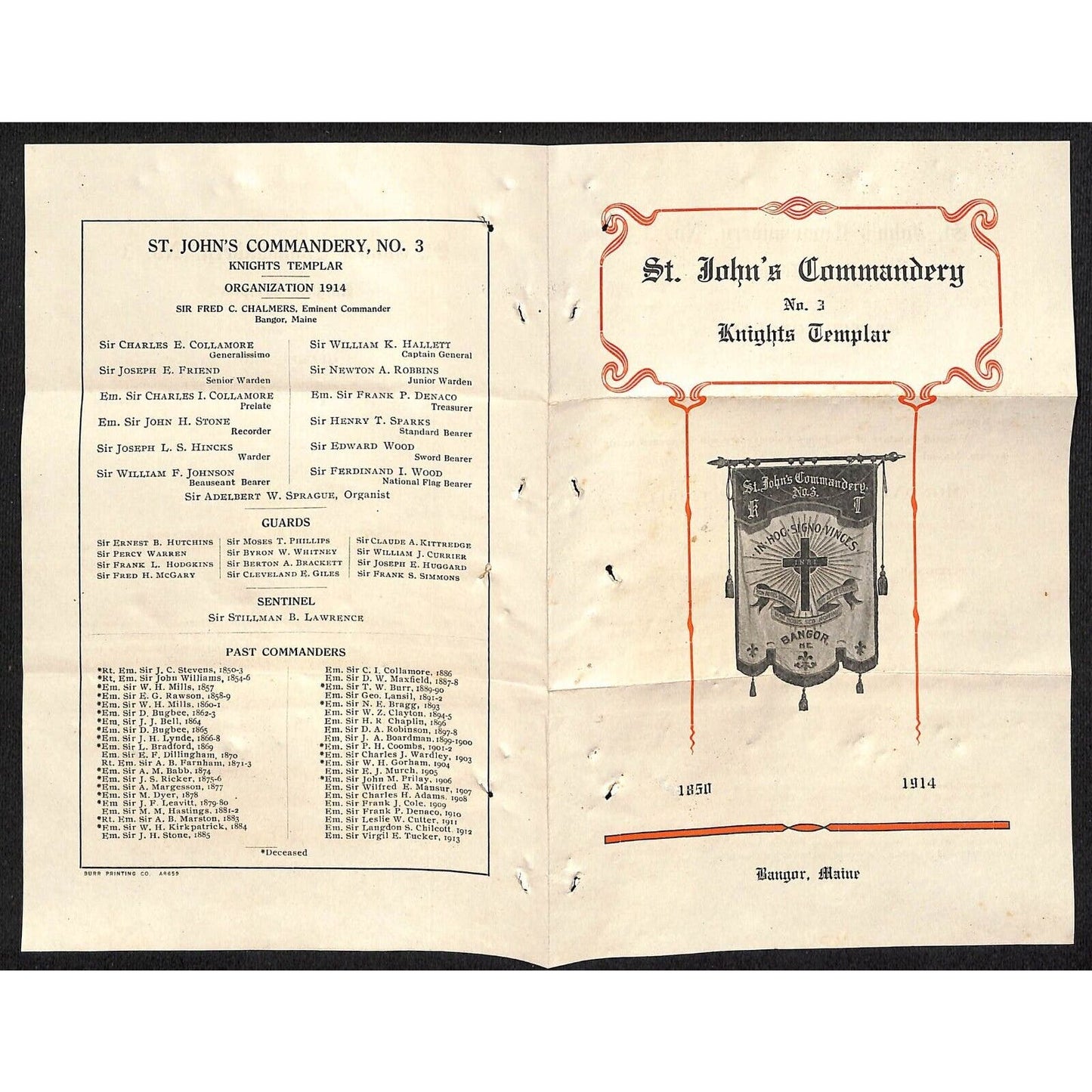 Newburgh, ME Amos W. Knowlton* 1914 Bangor Knight's Templar St. John's Conclave
