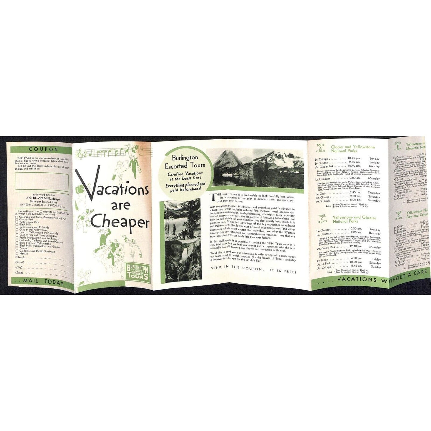 Burlington Escorted Tours Brochure Vacations Are Cheaper 1934 Railroad w/ Rates
