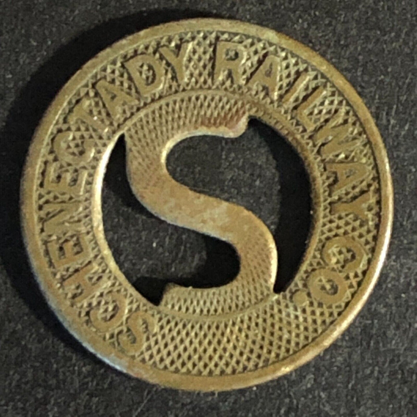 Schenectady Railway Co. WM G/F One Fare Transit Token -- 16mm c1922