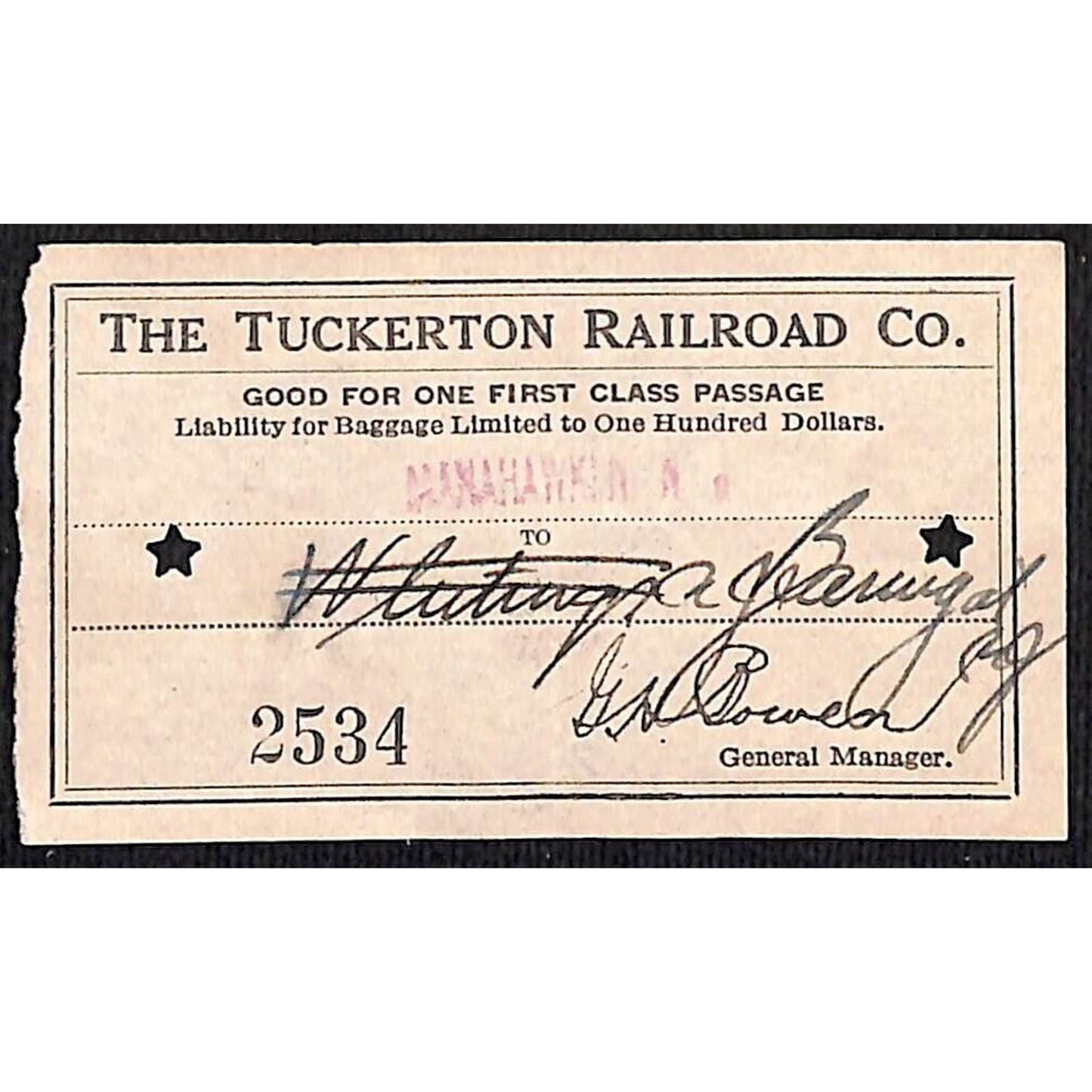 1931 Tuckerton Railroad First Class Ticket Manahawken, NJ Scarce #2534