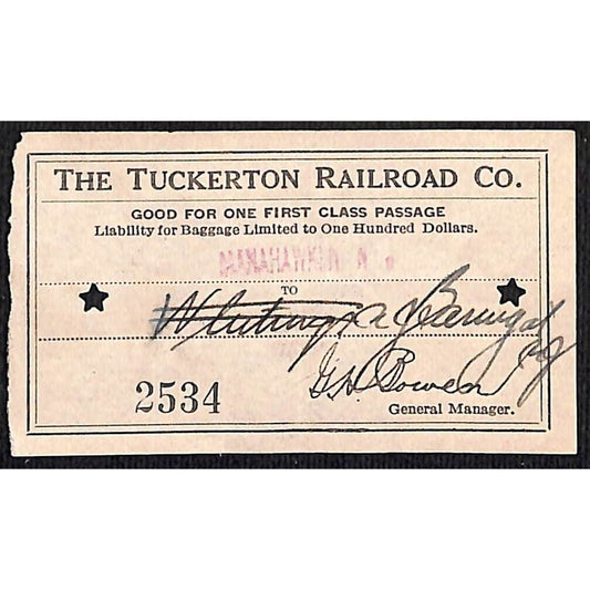 1931 Tuckerton Railroad First Class Ticket Manahawken, NJ Scarce #2534