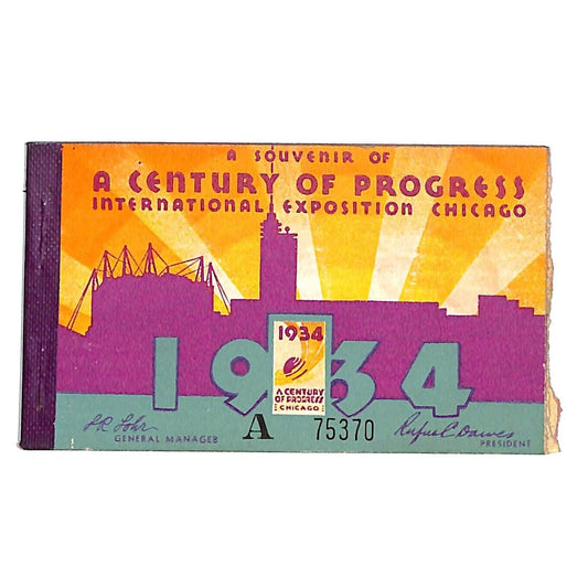 1934 Chicago World's Fair Souvenir Ticket Booklet - w/ 5 Stubs