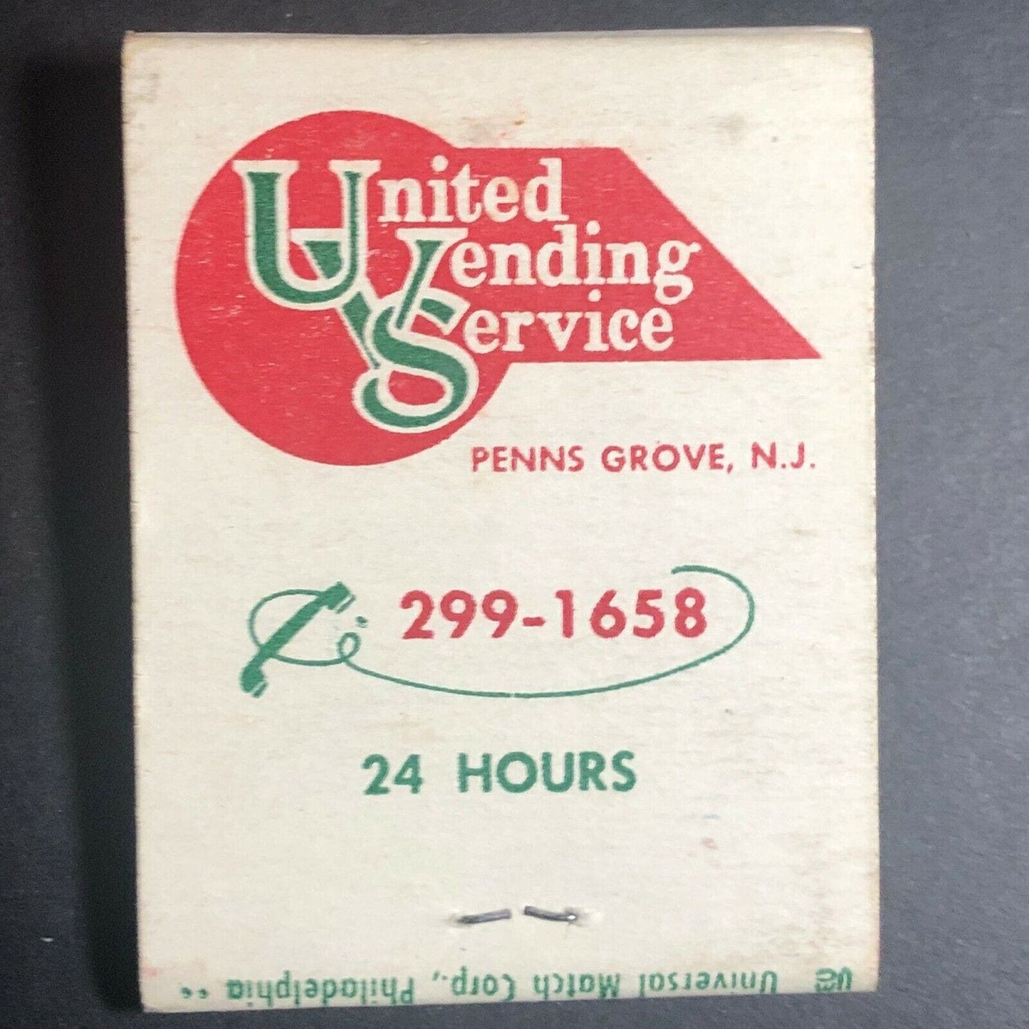 1960's-70's Full Matchbook - "United Vending Service" Penns Grove, NJ