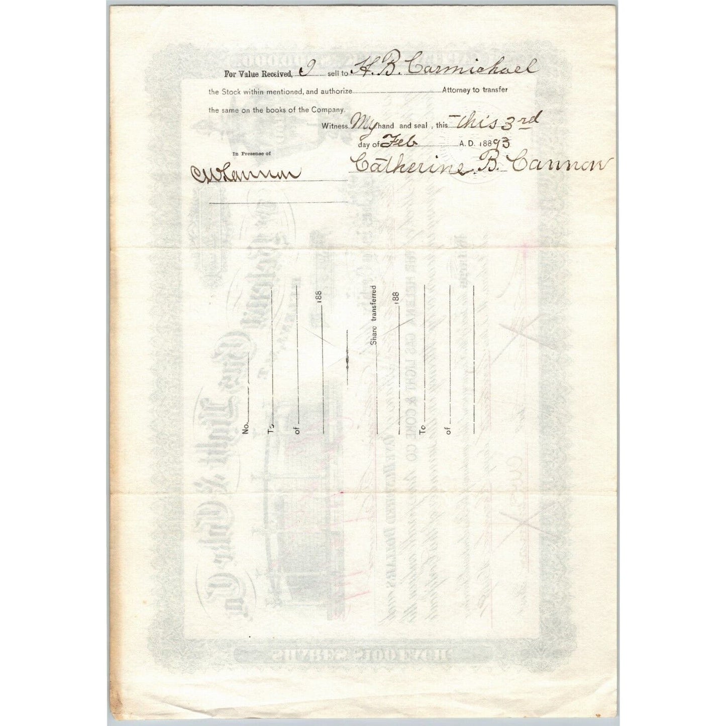 Helena Gas Light & Coke Co. Montana 1891 Stock Certificate 143 Shares Cert #126