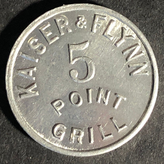 Kaiser & Flynn 5 Point Grill G/F 10c Alum Token 20mm - Unknown Scarce