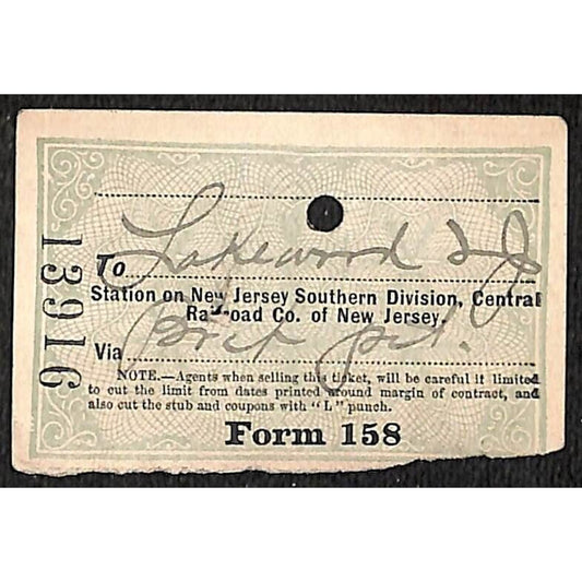 New York & Long Branch Railroad 1901 Ticket North Asbury Park Lakewood NJ #13916