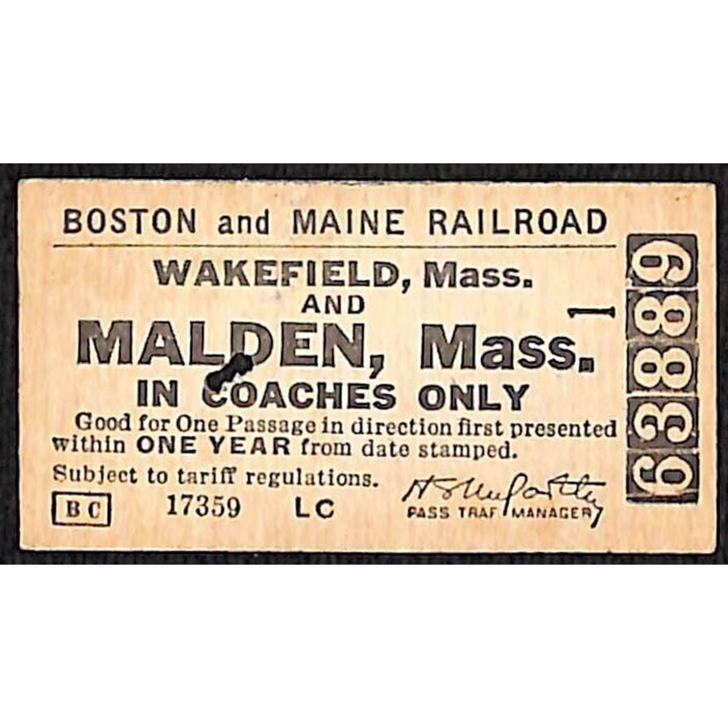 Boston & Maine Railroad Ticket 1939 Wakefield / Malden, MA #63889
