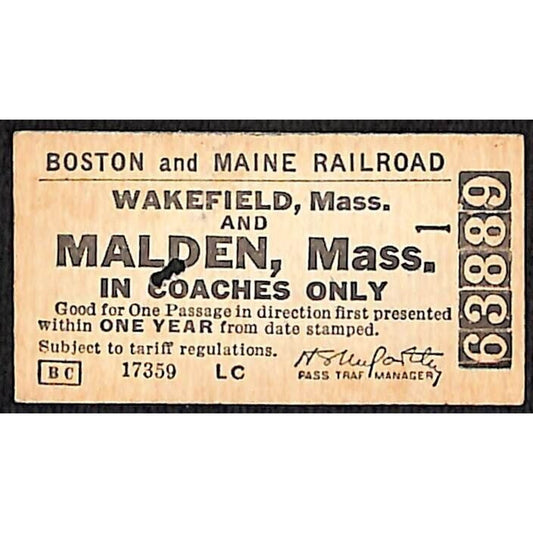 Boston & Maine Railroad Ticket 1939 Wakefield / Malden, MA #63889