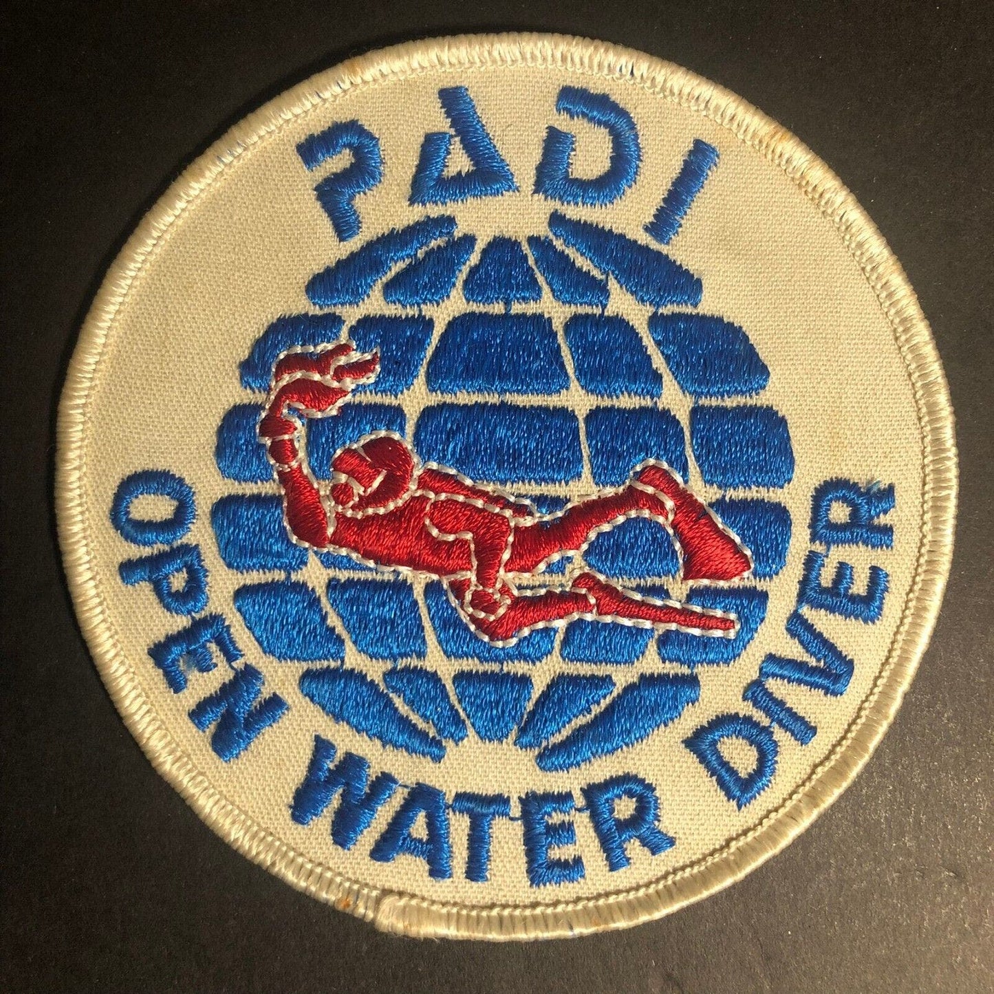 PADI Open Water Diver Vintage Embroidered Patch Globe Diver 4" dia.