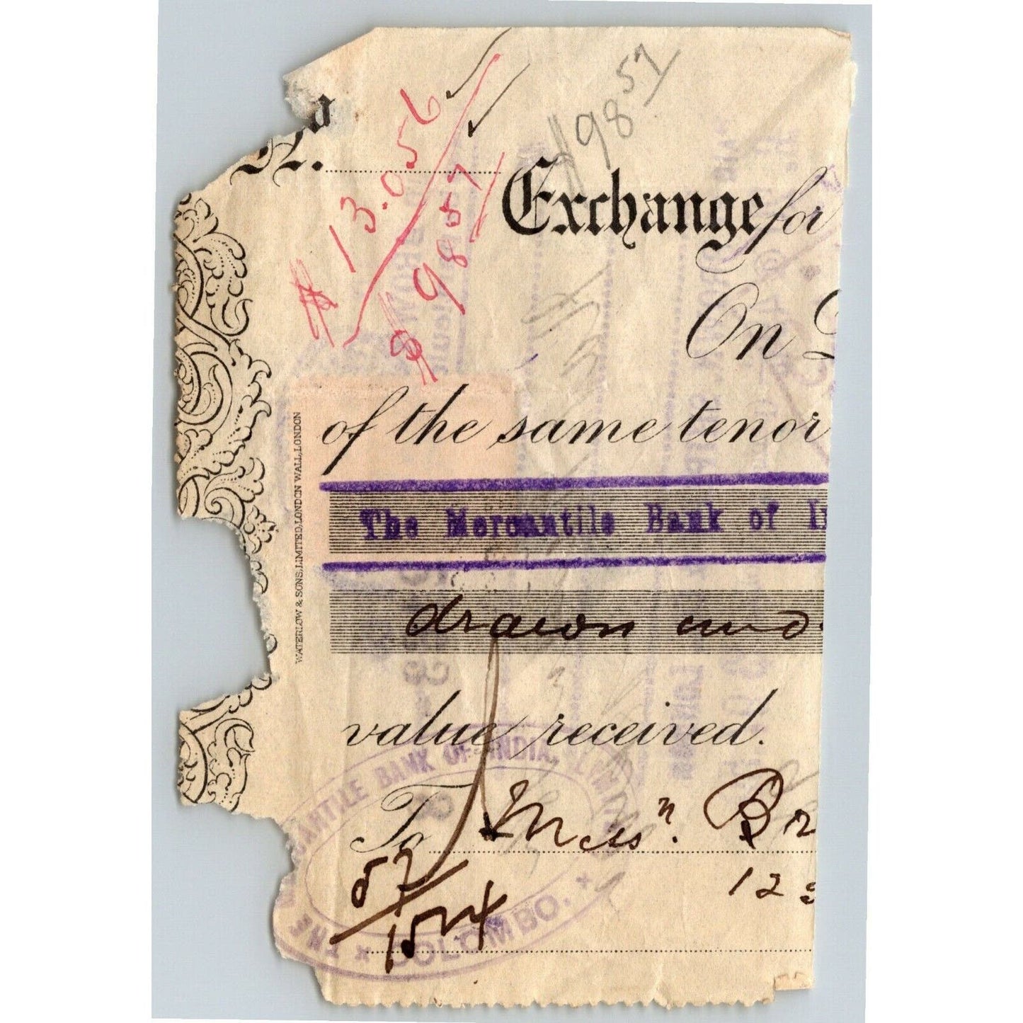 1914 Mercantile Bank of India / Brown, Shipley & Co. London - Bank Check
