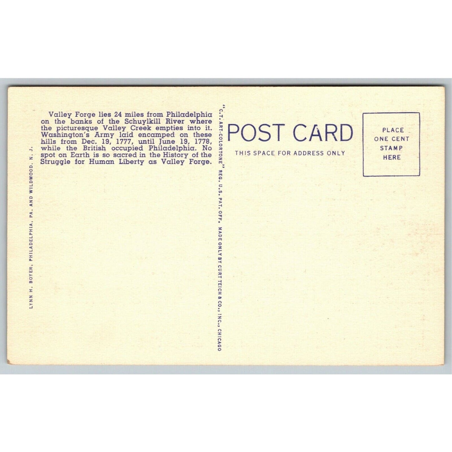 Vintage Linen Large Letter Postcard "Greetings From Valley Forge, PA" UNP VGC