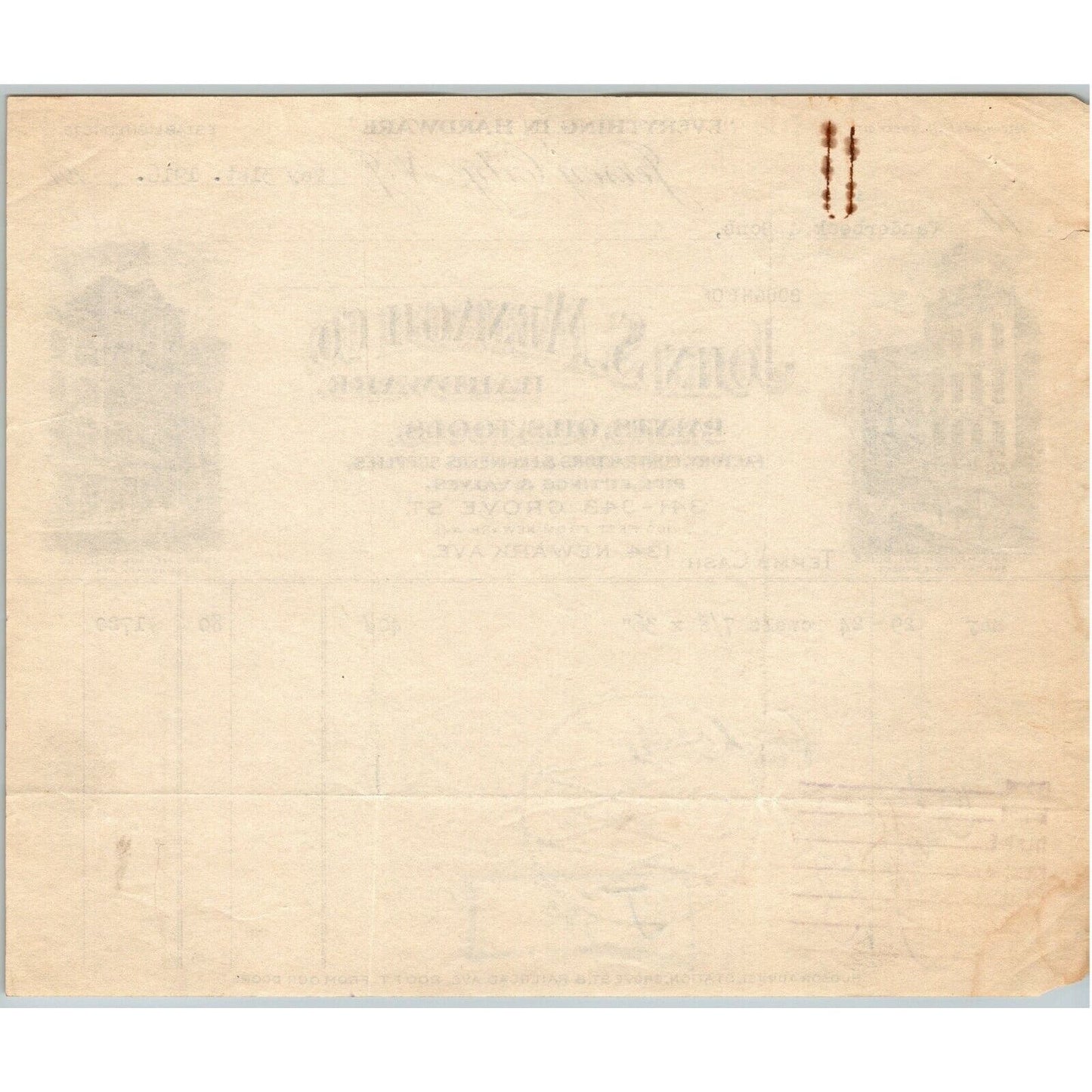John S. Menagh Co. 1916 Letterhead Jersey City, NJ Hardware Paints Oils Tools