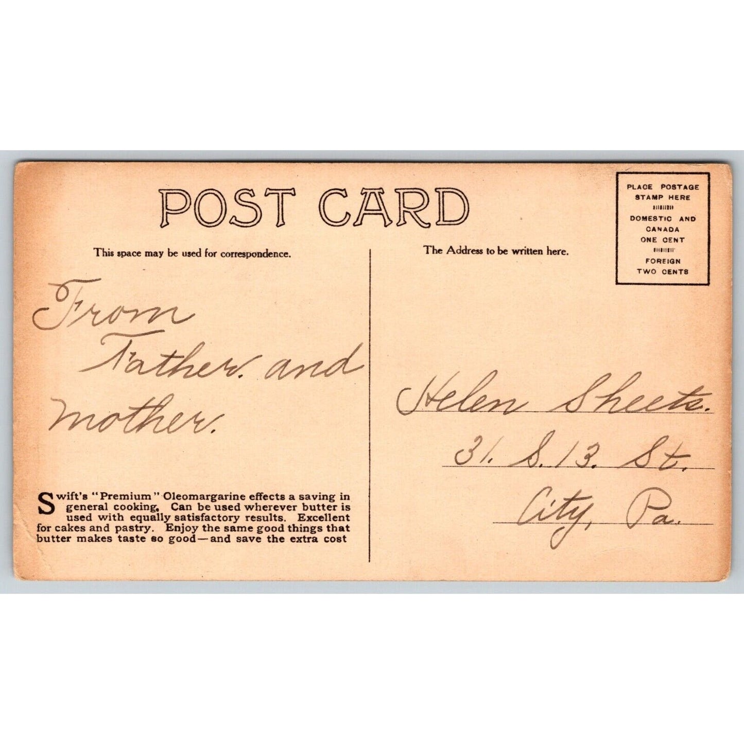Swift Premium Oleomargarine Scottish Flag Bagpipes Advertising Postcard c1915