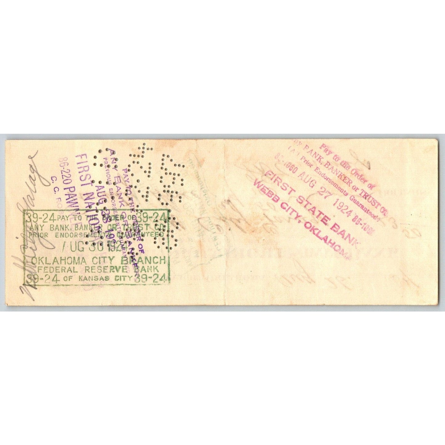 Drumright, OK 1924 Webb City Garage State Bank Check w/ Vignette - Scarce