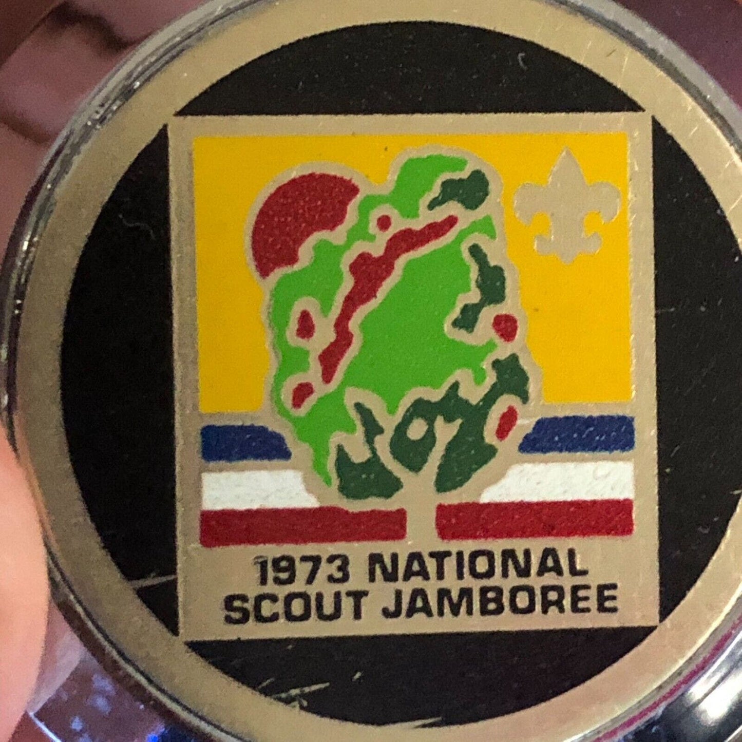 BSA 1973 National Scout Jamboree - Chromed Plastic Neckerchief Slide