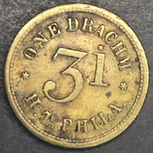 Apothecary Weight One Drachm 3i H.T. Phila. Token - 19mm x 2mm