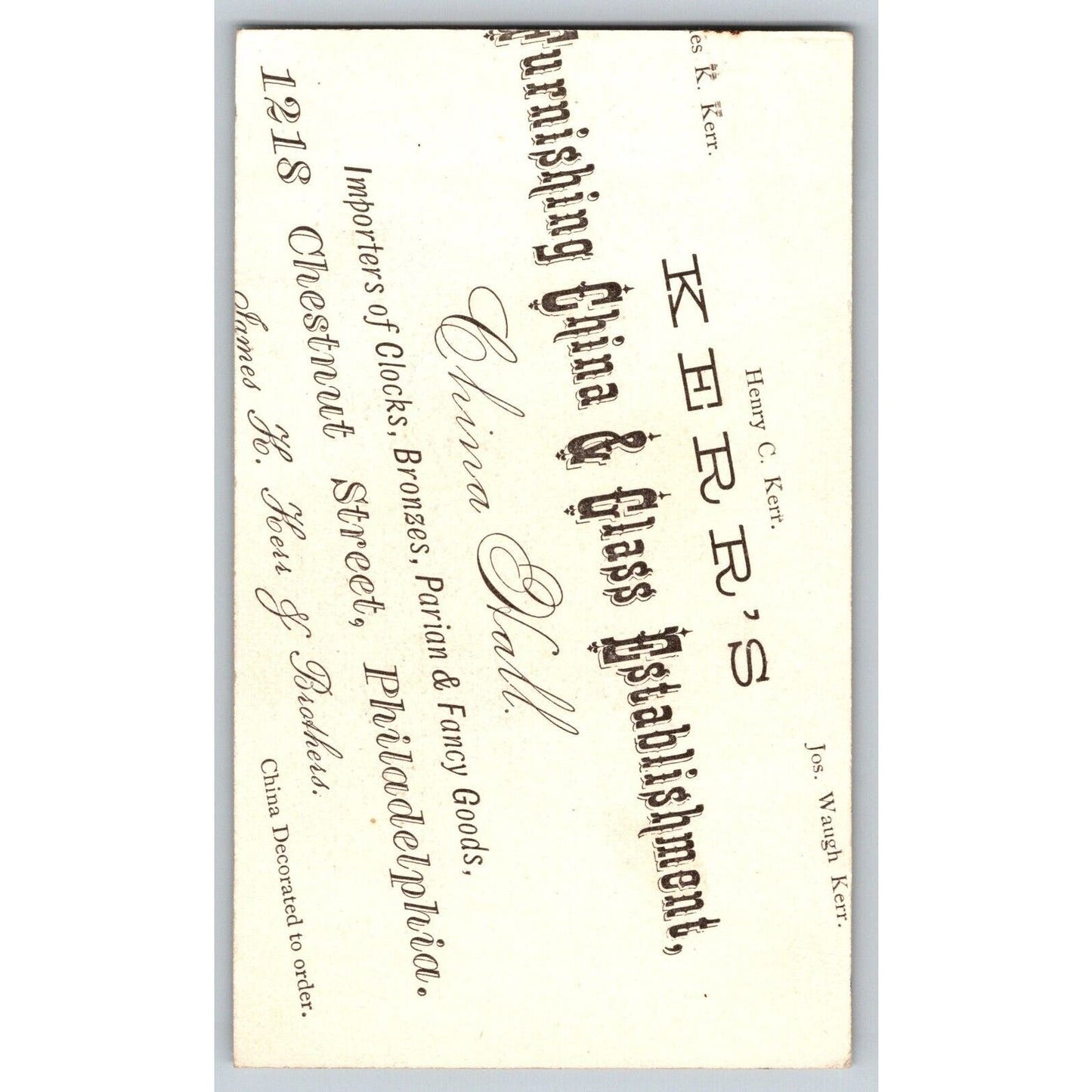 Jas. K. Kerr & Bro. China Hall Philadelphia Victorian Trade Card Red Leaf