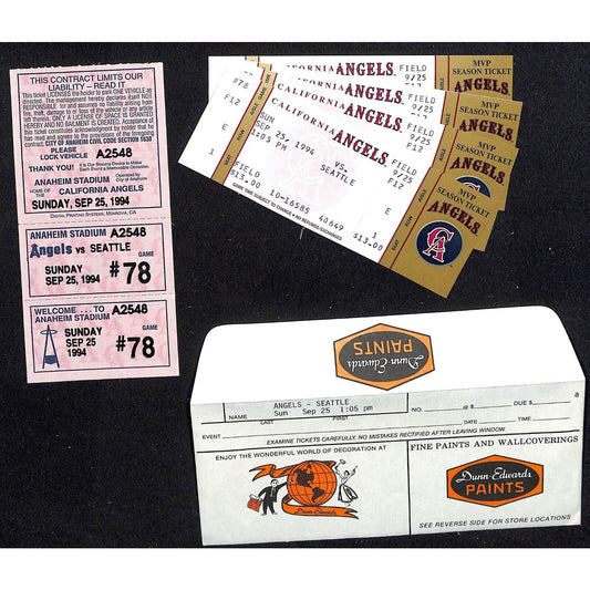 California Angels Tickets - 4 Unused 9/25/94 Strike - Game Not Played