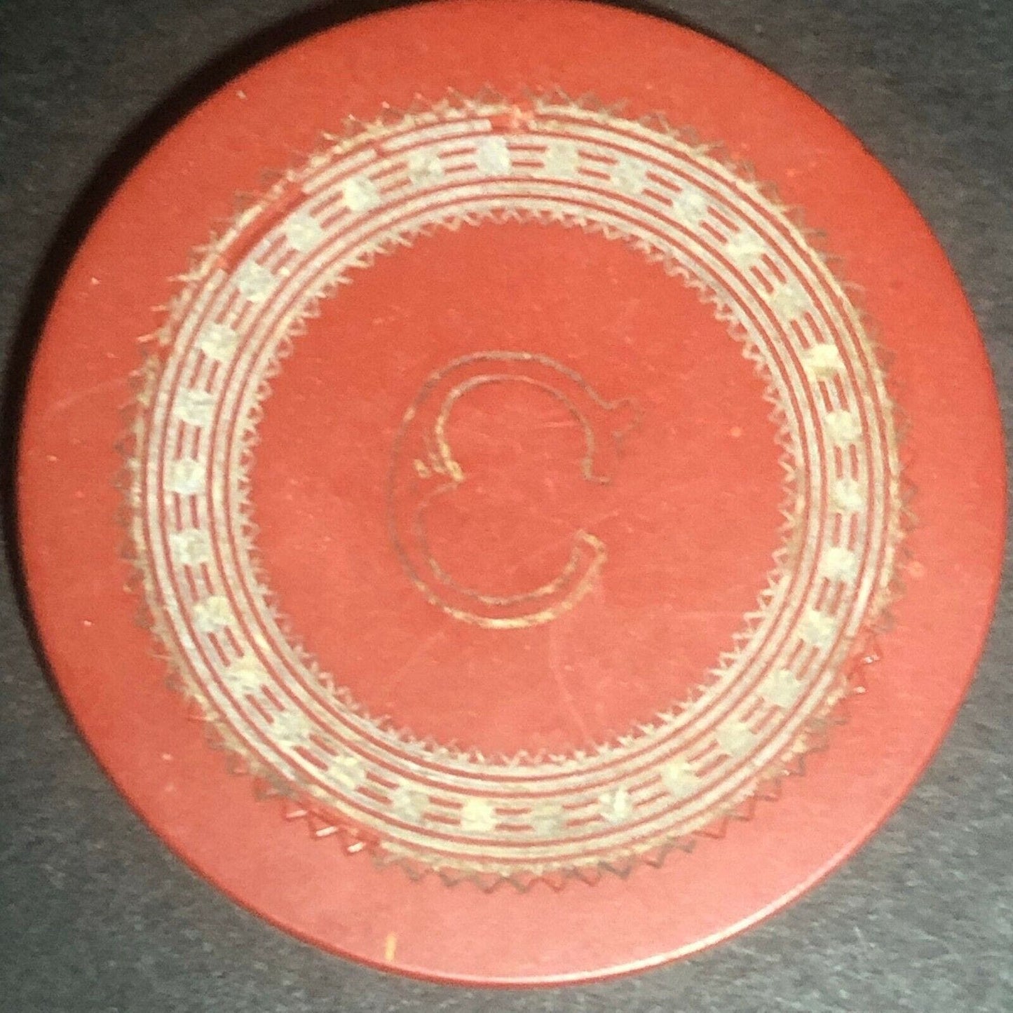 Clay Single Letter "C" Monogram Red Poker Chip - Eisenstadt Coll.