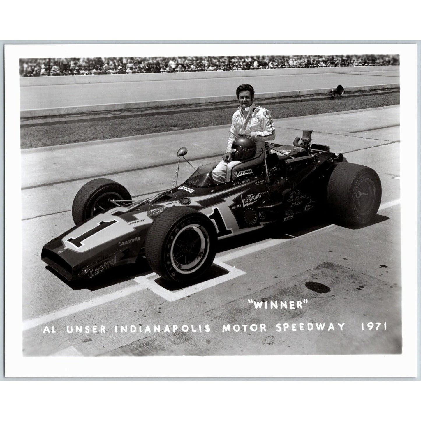 Al Unser Indy 500 Winner 1971 - 8 x 10 Glossy B&W Photograph VGC Stamped