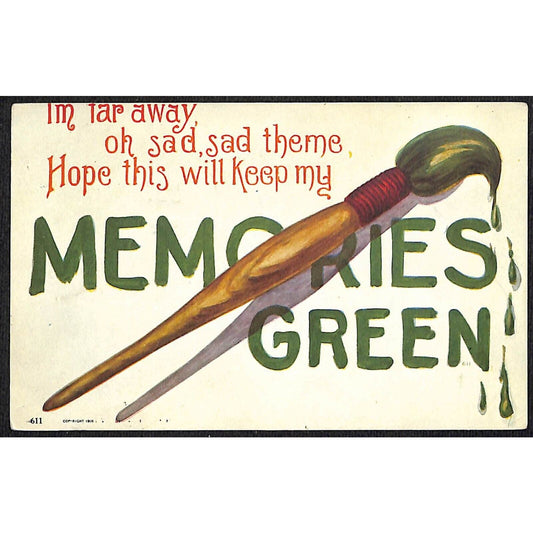 Ireland Postcard "...Keep My Memories Green" Paintbrush PM 1910 VGC