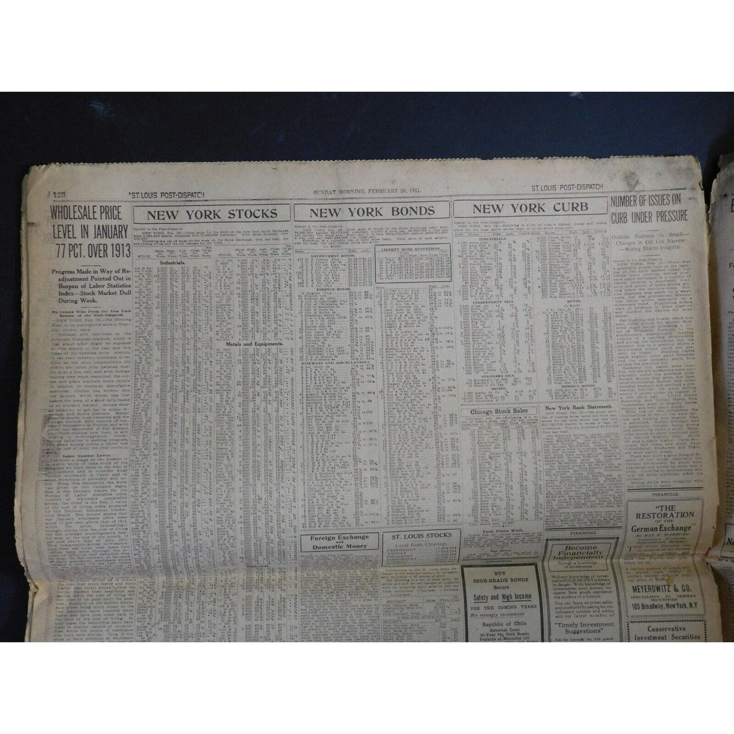 WWI Era Newspaper - St. Louis Post Dispatch - May 20 1921 - 14 pgs.