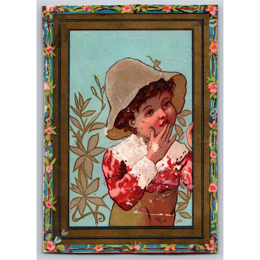 Girl Hat Floral Picture Frame Victorian Trade Card -Grand Union Tea