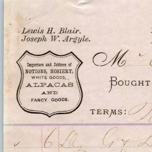 Lewis H. Blair Co. Notions Hosiery Alpacas Fancy Richmond, VA Letterhead 1895