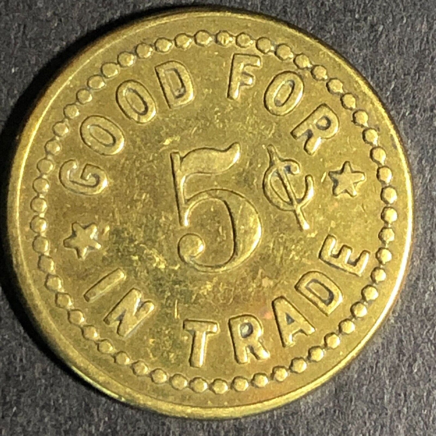 Wiley's Place Hillsboro Oregon G/F 5c Brass Trade Token "W" 20mm