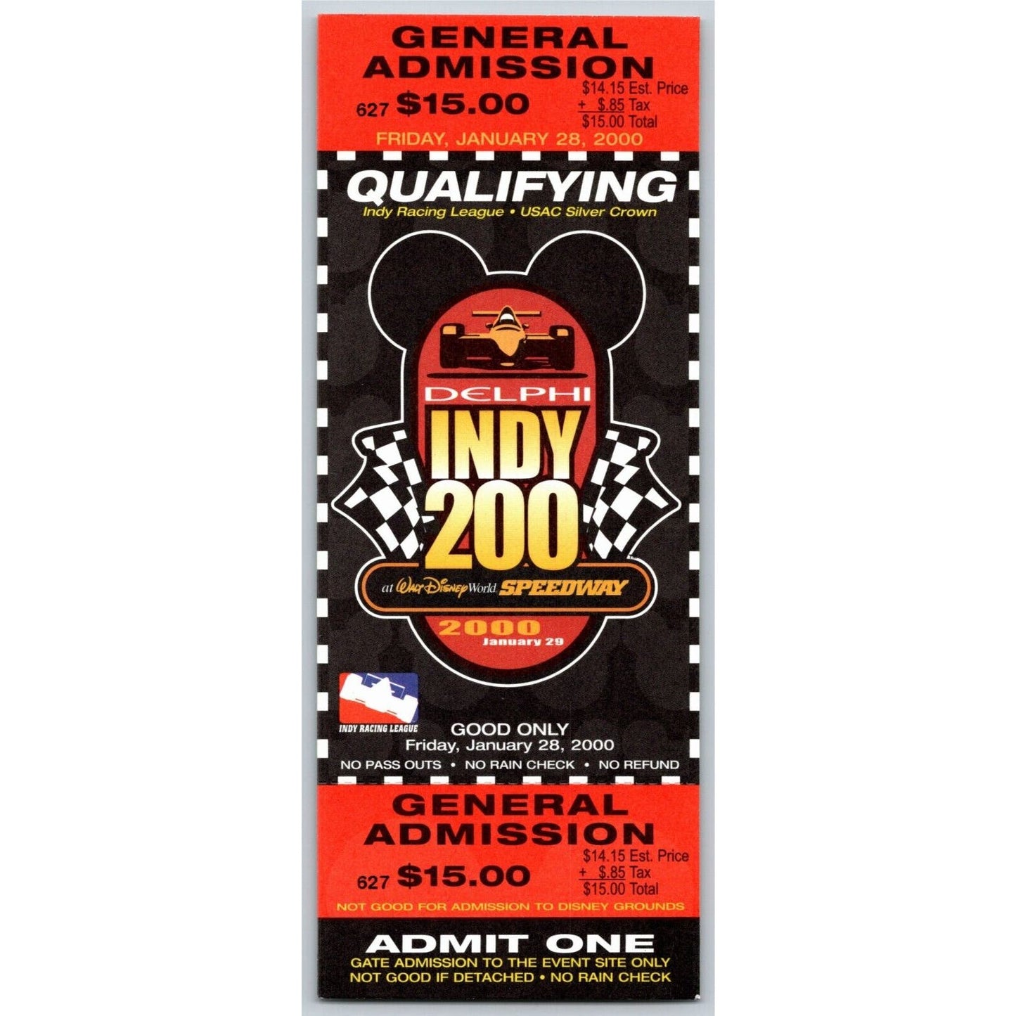 2000 Indy 200 Walt Disney Speedway Qualifying Unused Ticket - VGC