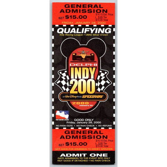 2000 Indy 200 Walt Disney Speedway Qualifying Unused Ticket - VGC
