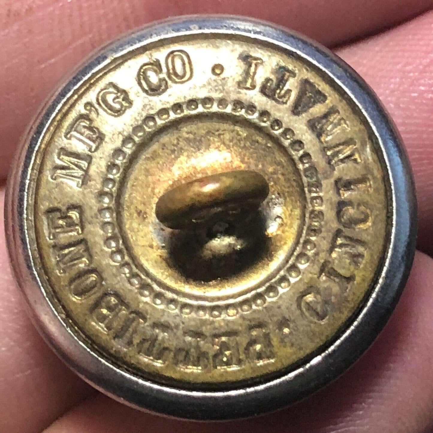 Motorman Railroad Brass Convex Uniform Button Pettibone Mf'g w/ Wheel 3/4"