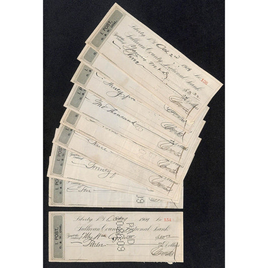 Liberty, NY Isaac Post O & W Coal Sullivan County National Bank Checks 1909 (9)