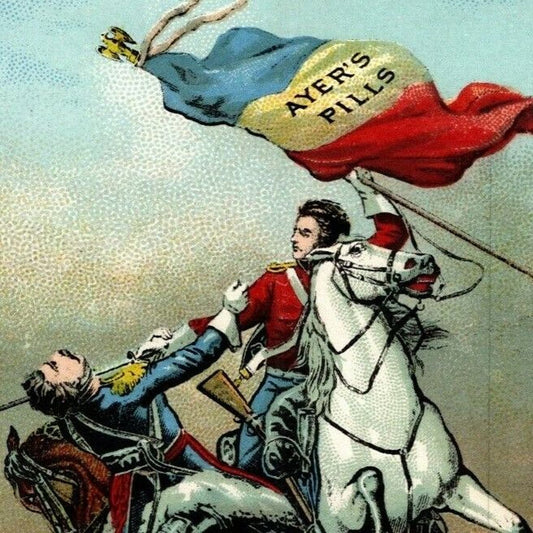 "The Fight for the Standard" Ayer's Pills Soldiers Horses Victorian Trade Card