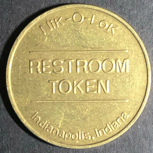 32mm Brass "Nik-O-Lok" Restroom Token Indianapolis, IN - Fauver Coll.