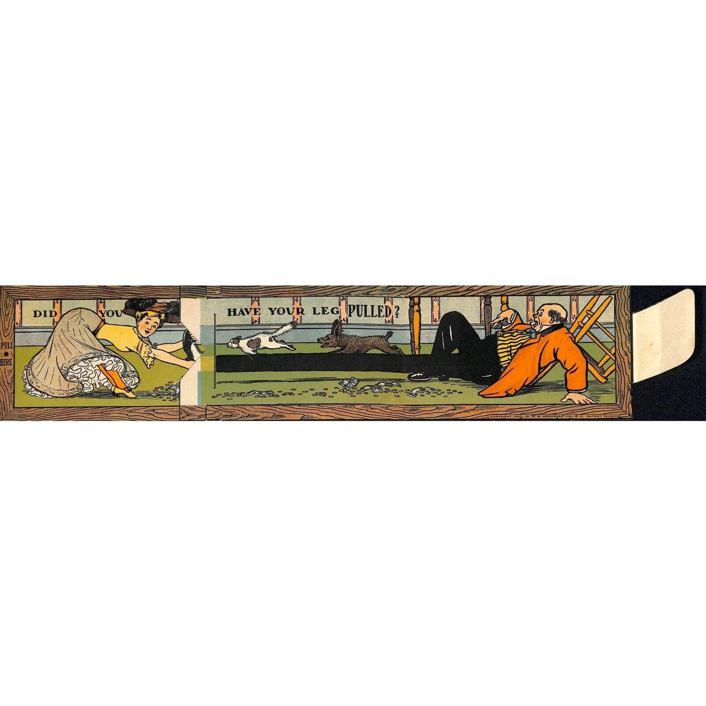 Vintage c1907 Long Pull-out Rotograph Humorous "Leg Pulled" Mechanical Postcard