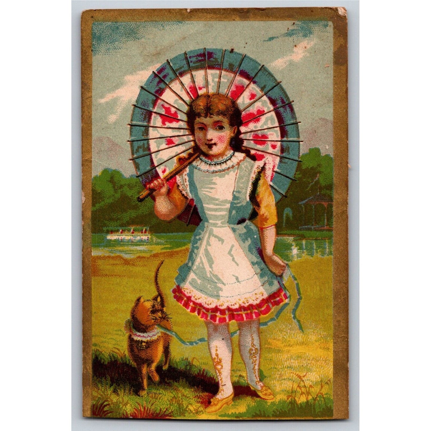 Geo. Devalinger Swift Beef Wilmington Victorian Trade Card Girl Dress Parasol